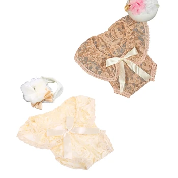 Kūdikiams Mergaitė Princesė Drabužių Vest Bodysuits Komplektus Gėlių Plaukų Juosta, Galvos Apdangalas