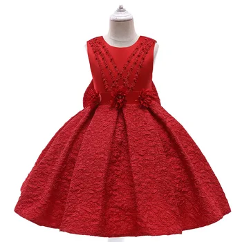 Raudonos Spalvos Elegantiškas Gėlių Mergaičių Bridesmaid Dresses Inscenizacija Šalis Suknelė Vaikams Mergina Prom Princesė Suknelė Duobute Vaikų Vasaros Drabužių